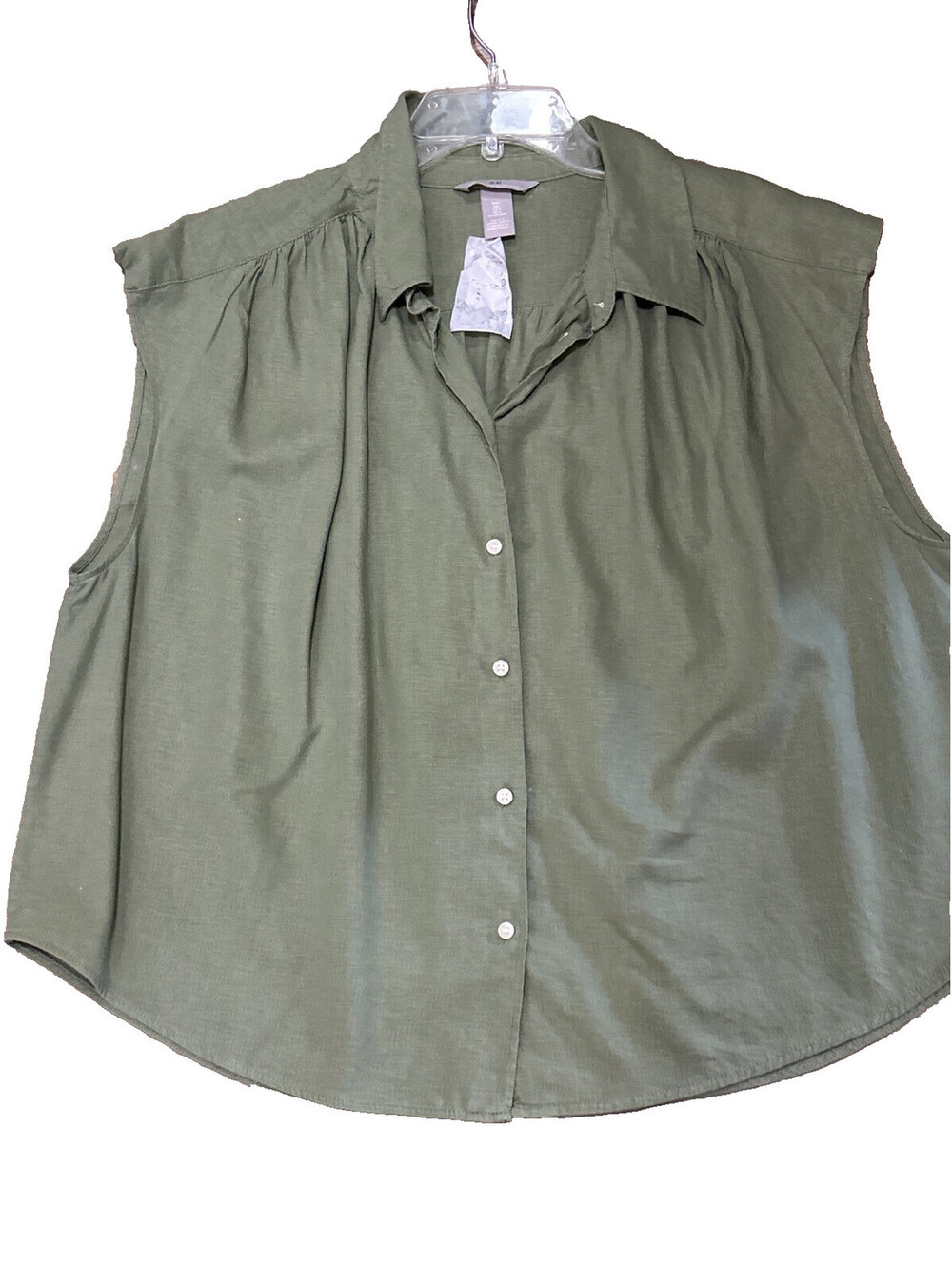 H&M Size L NWT Green Linen Sleeveless Top Coastal Beach Gorpcore